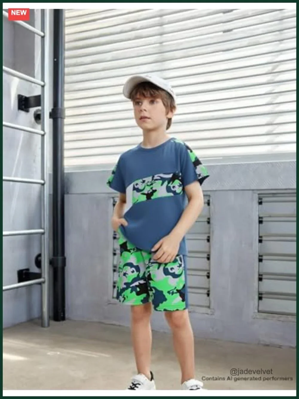 Camo Stitching T-Shirt and Athletic Shorts 2-Piece Set
